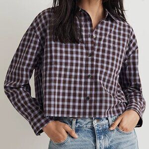 Madewell Plaid Signature Poplin Crop Long Sleeve Button Down Polo Shirt Top